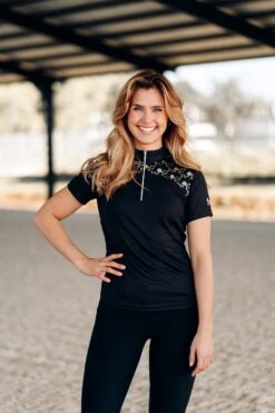 Horze Kaitlin Damen Trainings-/ Turniershirt Mit Kurzen Ärmeln Und Blumendetail -Horze Verkaufsgeschäft 33585 afbr 07