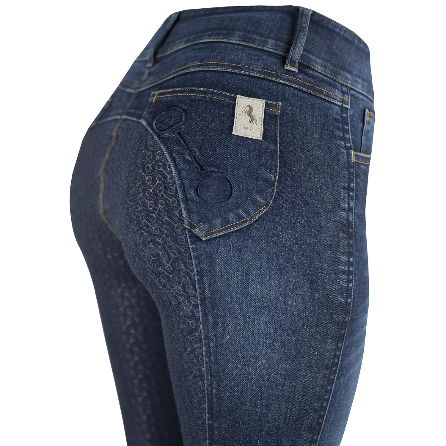 Horze Kaia Damen Reithose Aus Vollbesatz In Jeansoptik Mit Silikon Grip Und Hohem Bund 4 Horze Kaia Damen Reithose Aus Vollbesatz In Jeansoptik Mit Silikon Grip Und Hohem Bund – Bild 4